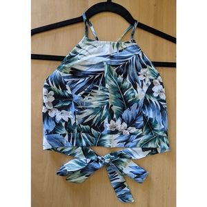 Tropical Tie Back High Neck Crop Top (S)